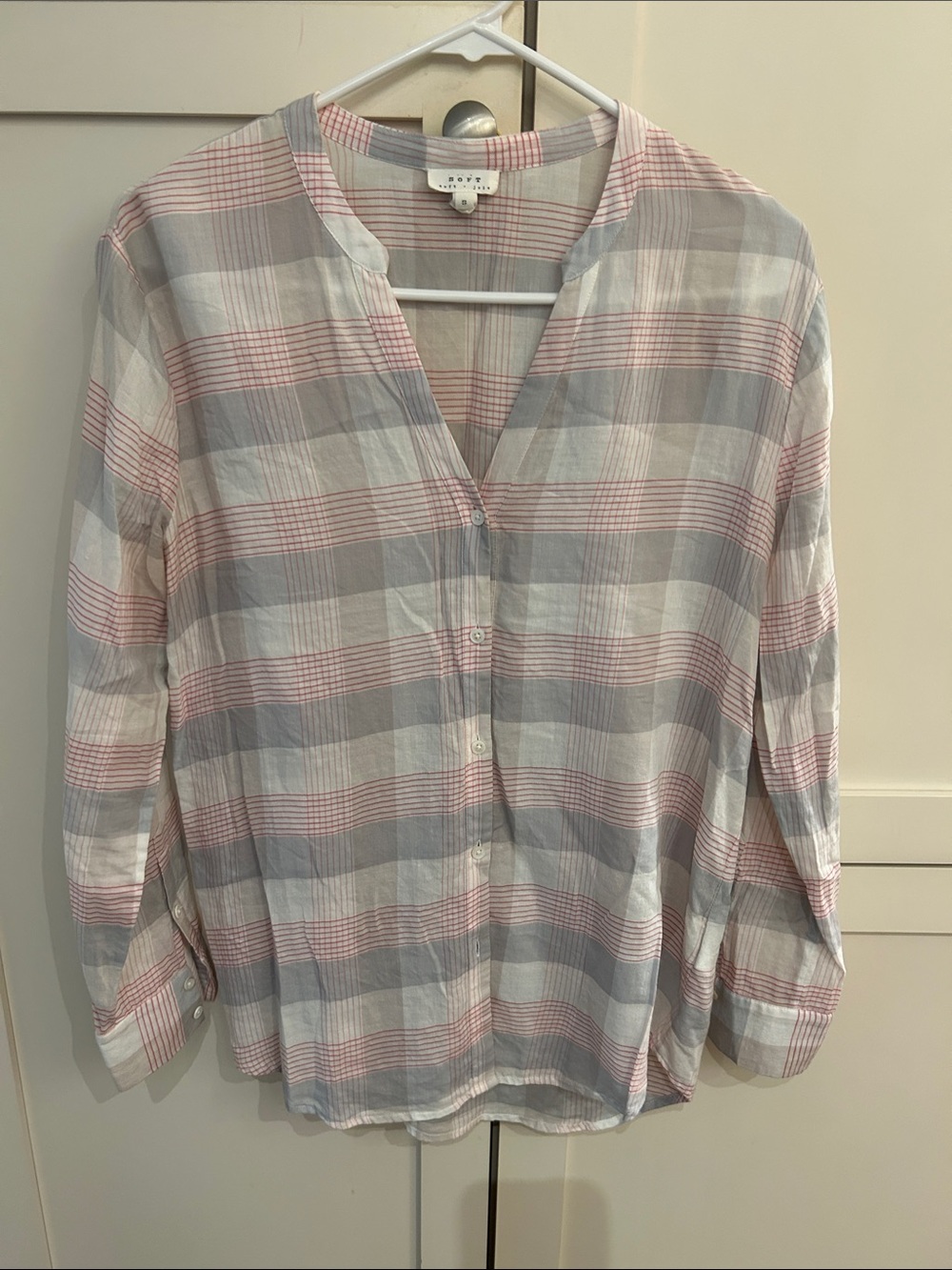 Soft Joie red & grayPlaid Women's Button-Front Top, size small